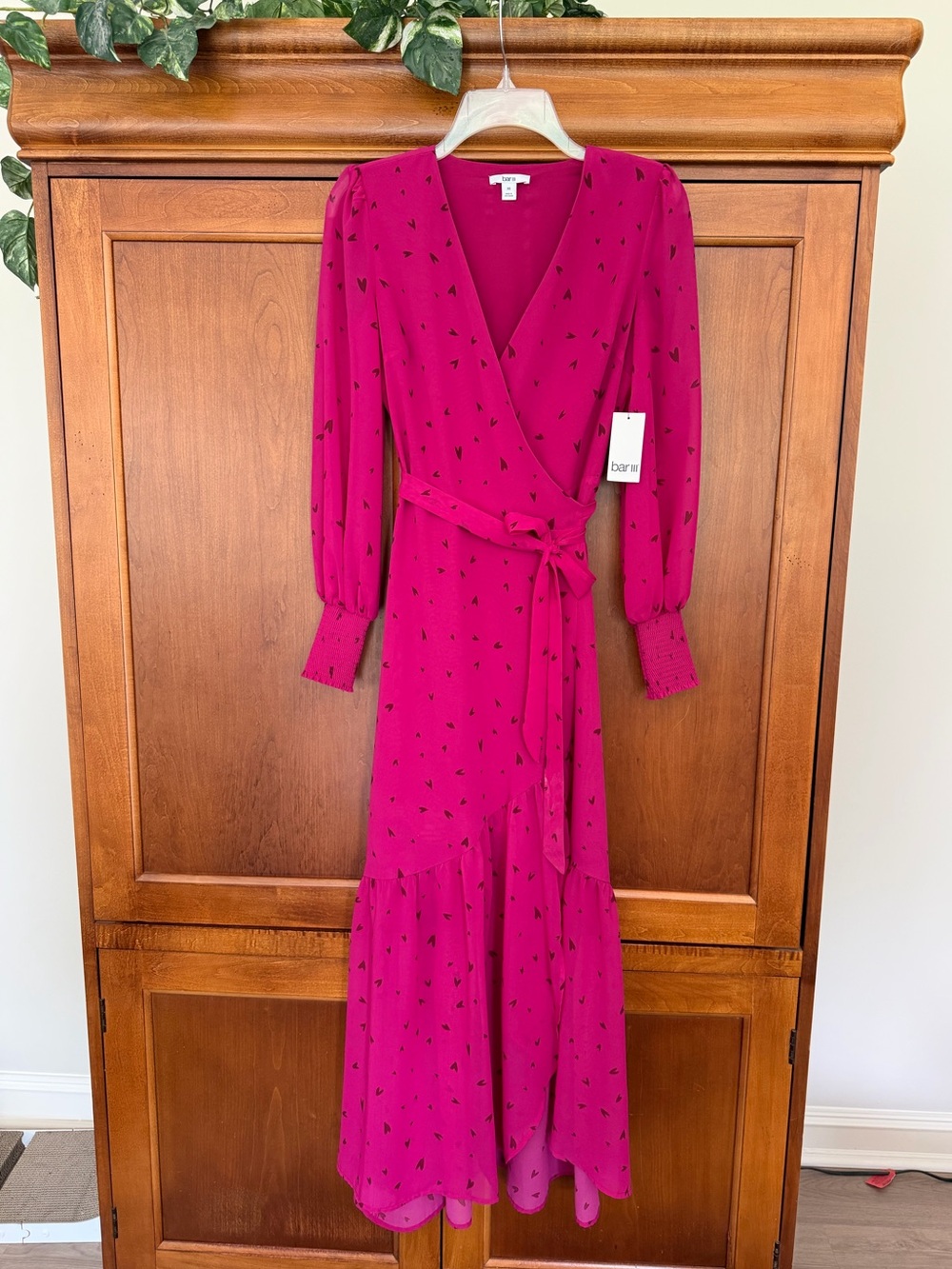 Bar III Fuchsia Wrap Maxi Dress with Tie Waist size XS
